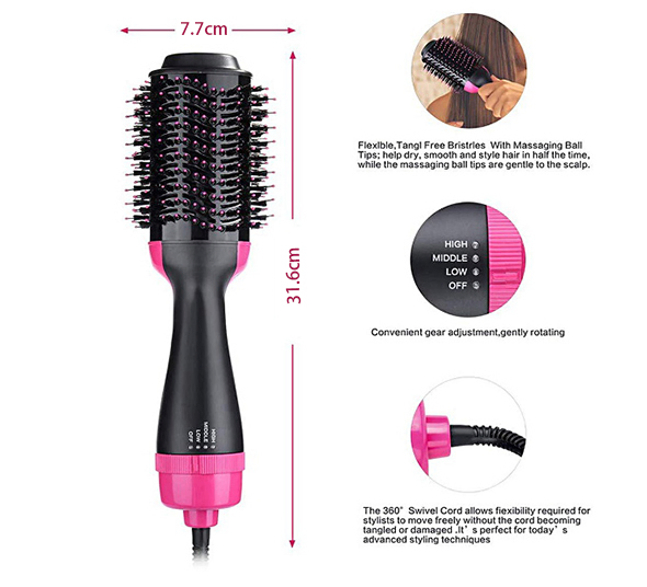 Hot- Selling 3 in 1 Electric Hair Straightener, Hair Curler Brush, with Negative Ions, Infrared Ray
