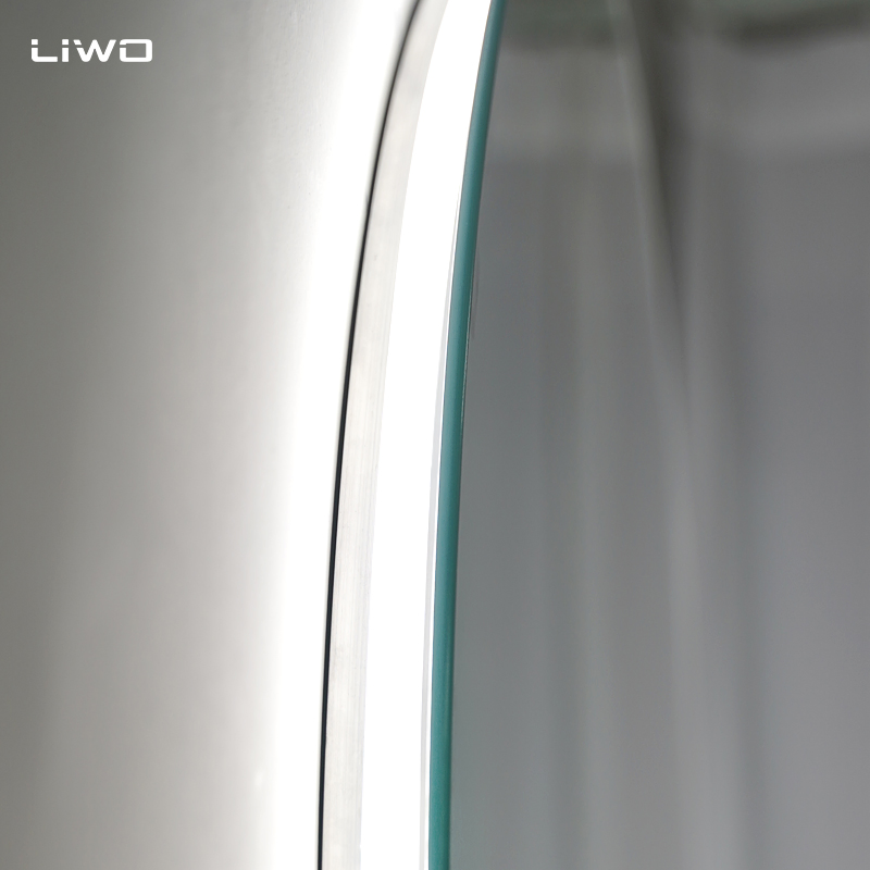 Round Intelligent Bathroom LED Mirror with Adjustable Light Time Temperature Anti-Fog Modern Wall-Mounted Frameless Home Decorative Furniture