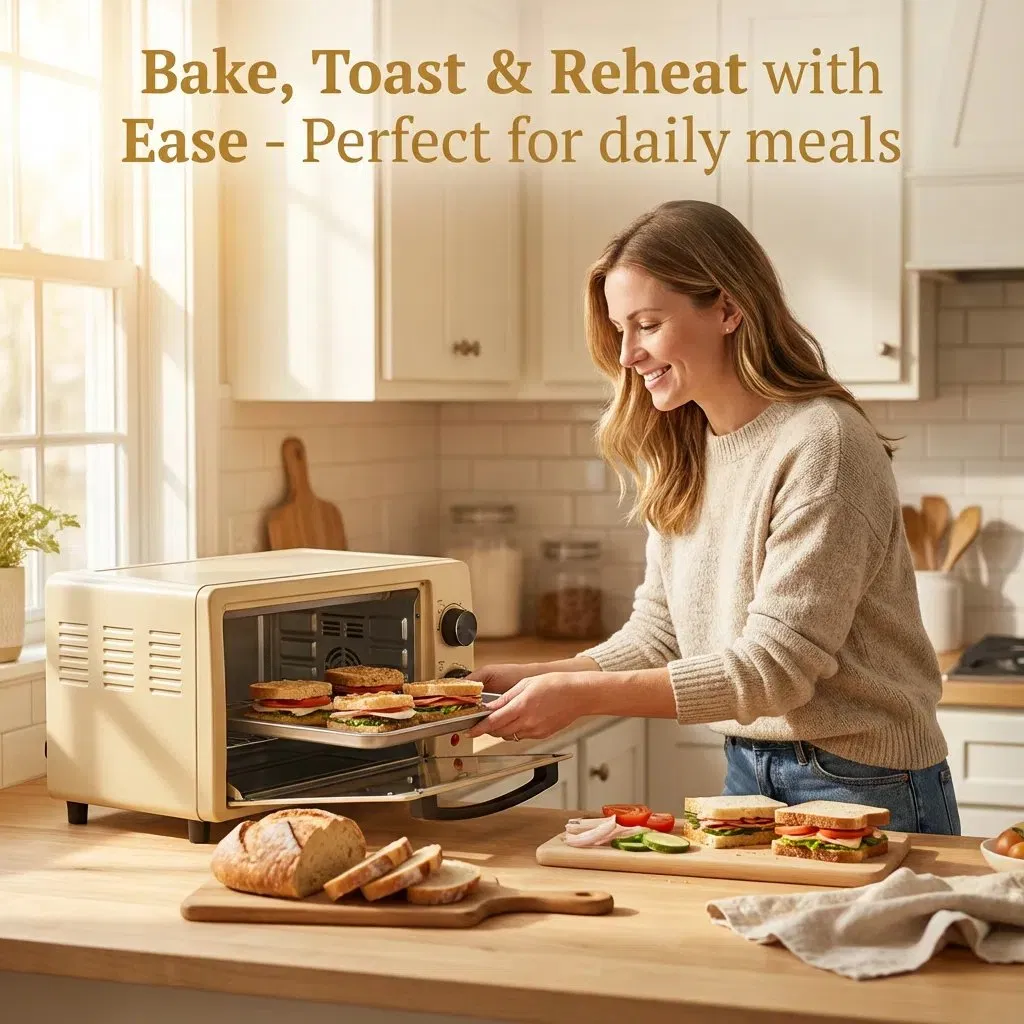 Mini Electric Oven with 2 Knobs for Quick Heating Cooking Baking