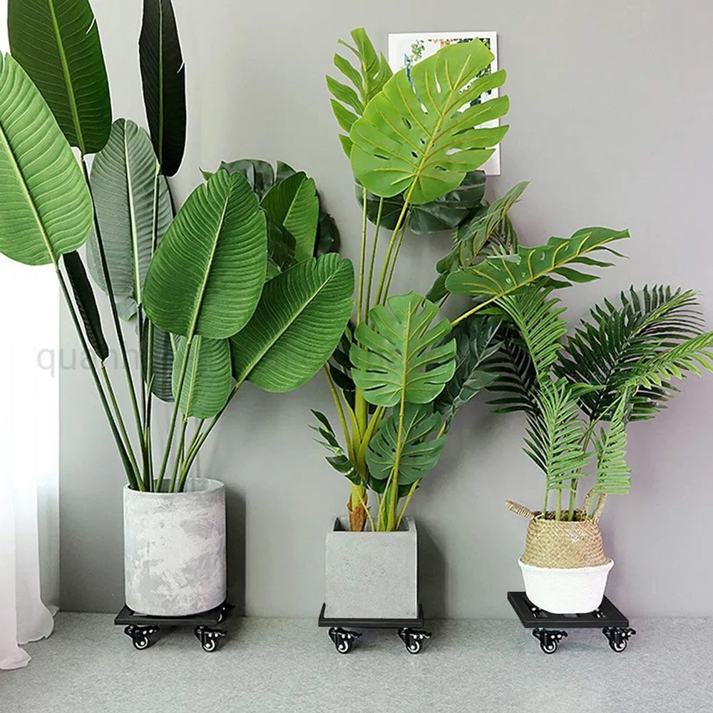 Sturdy Metal Plant Stand Square Plant Movers with Wheels