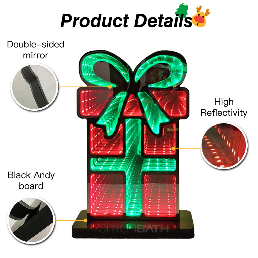 Ortonbath Gift Design Infinity Mirror Light USB Powered Santa Claus Seasonal Holiday Decor LED Christmas Decoration 3D LED Infinity Light
