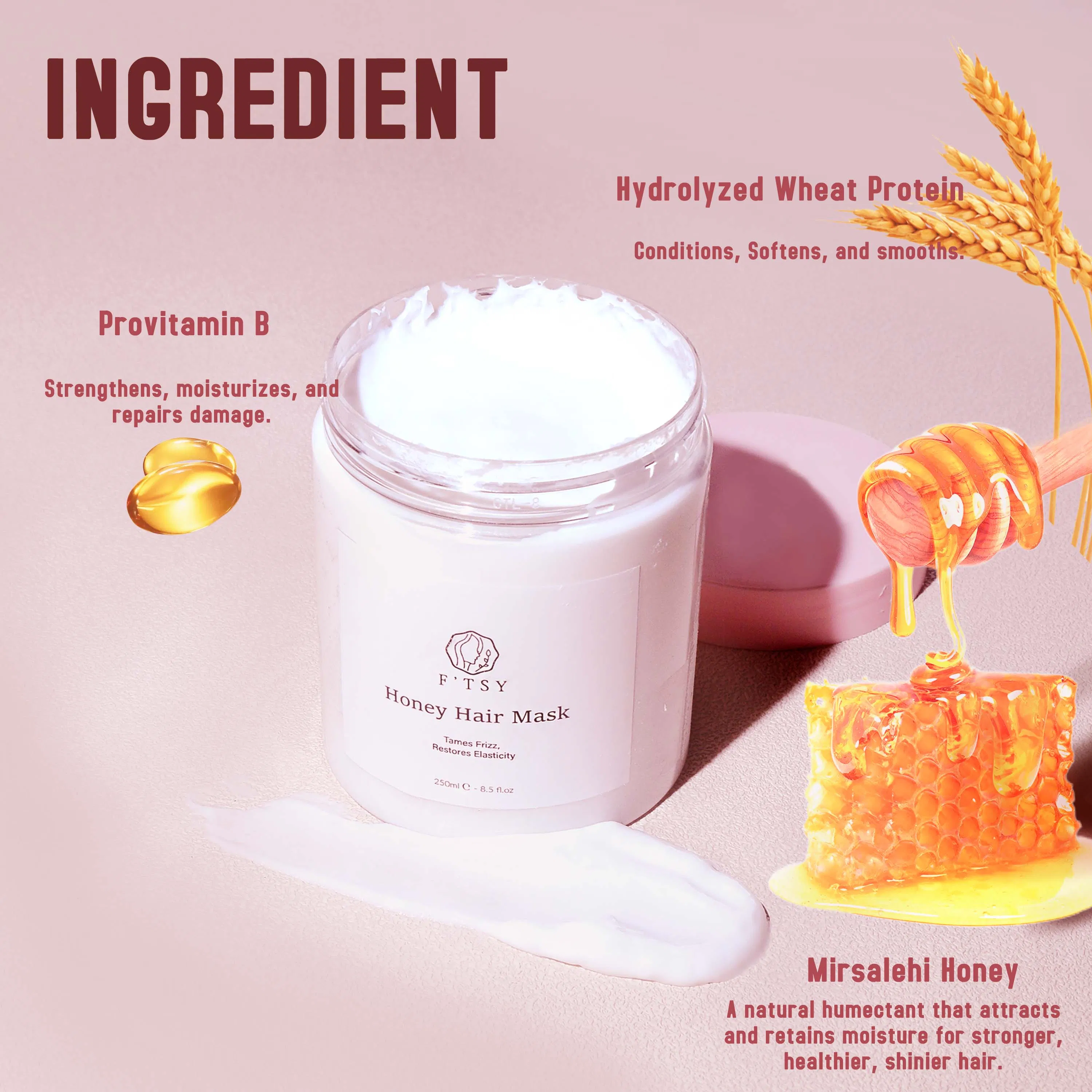 Private Label Natural Herbal Moisturizing Nourishing Soothing Honey Hair Repair Mask