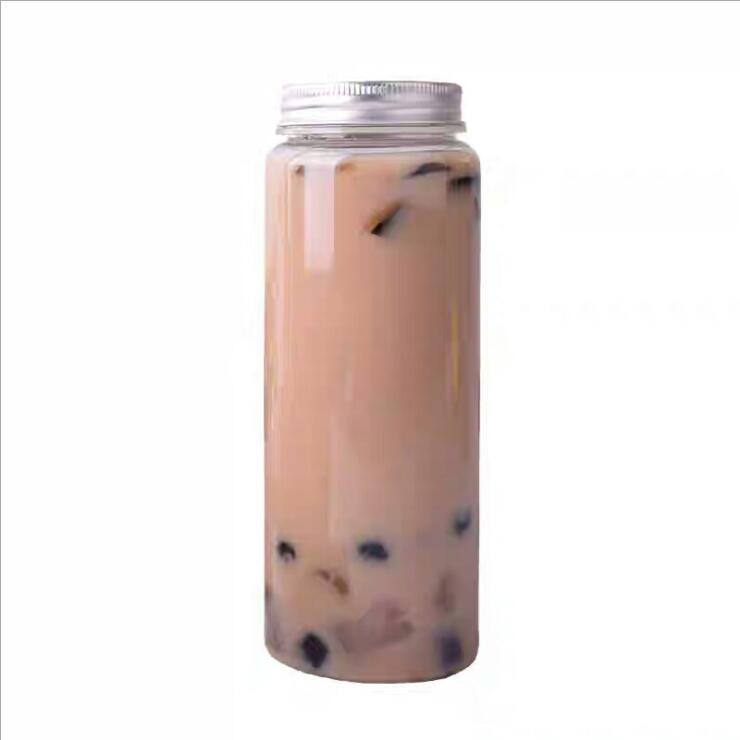 500ml Reusable Clear Plastic Juice Drink Bottle Containers with Aluminum Caps Lids for Homemade Milk