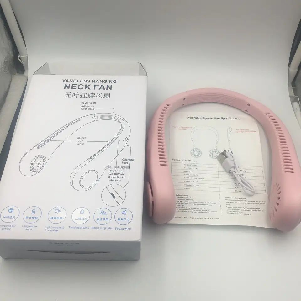 USB Wearable Cooling Mini Personal Hung Band Necklace Rechargeable Neckband Bladeless Hanging Potable Neck Fan