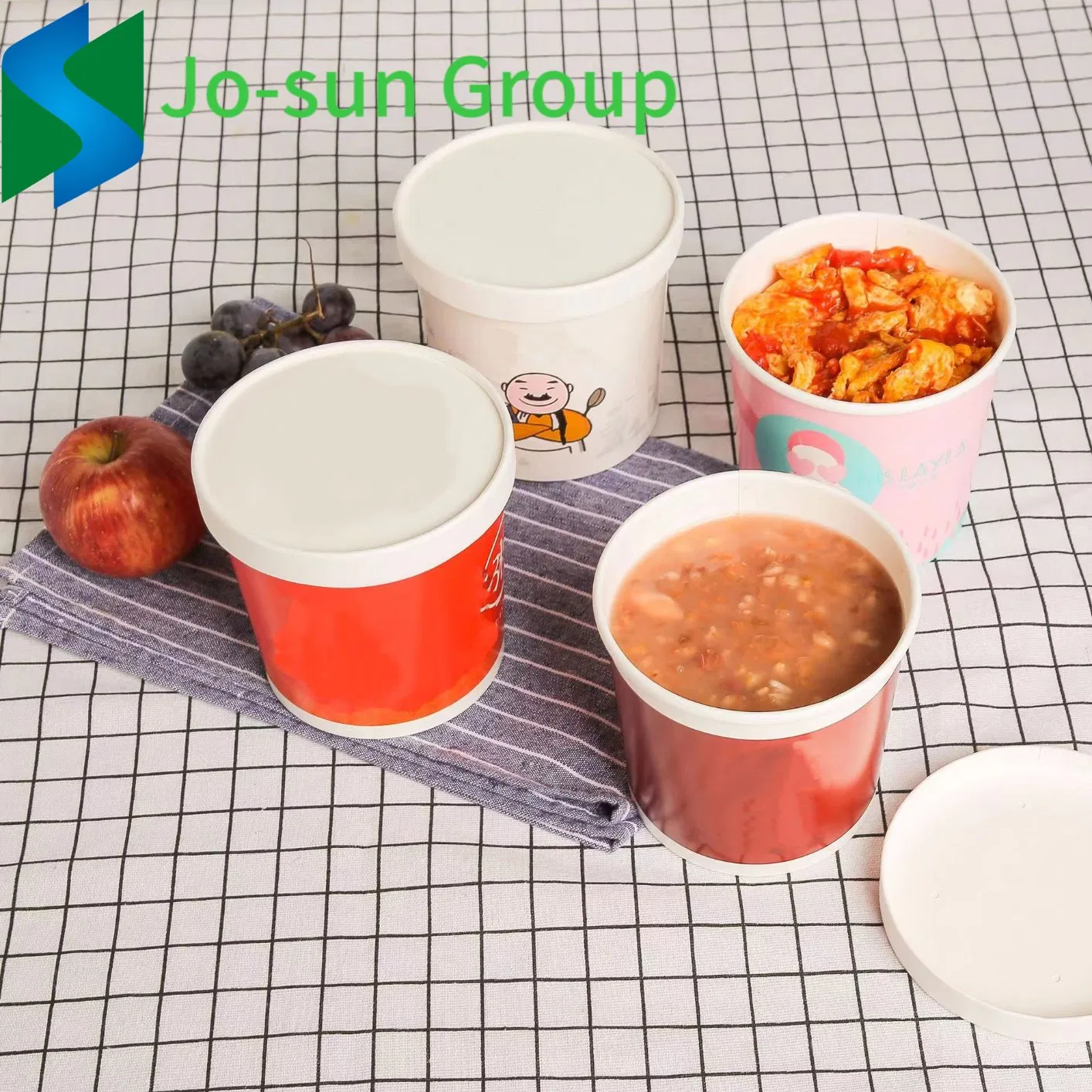 Jo-Sun Thickened Disposable Porridge Bucket Kraft Paper Soup Cup Customized Paper Bowl with Lid Takeaway Package Soup Bowl