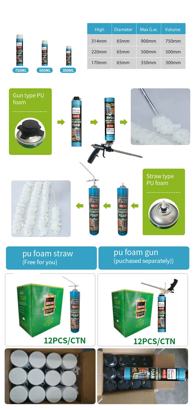 Winter Use Fireproof PU Foam Spray Insulation for Doors Windows Frame