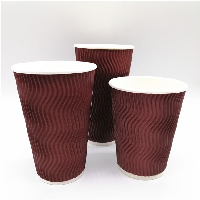 Disposable Custom Logo Ripple Double Wall Paper Coffee Cups with Lids