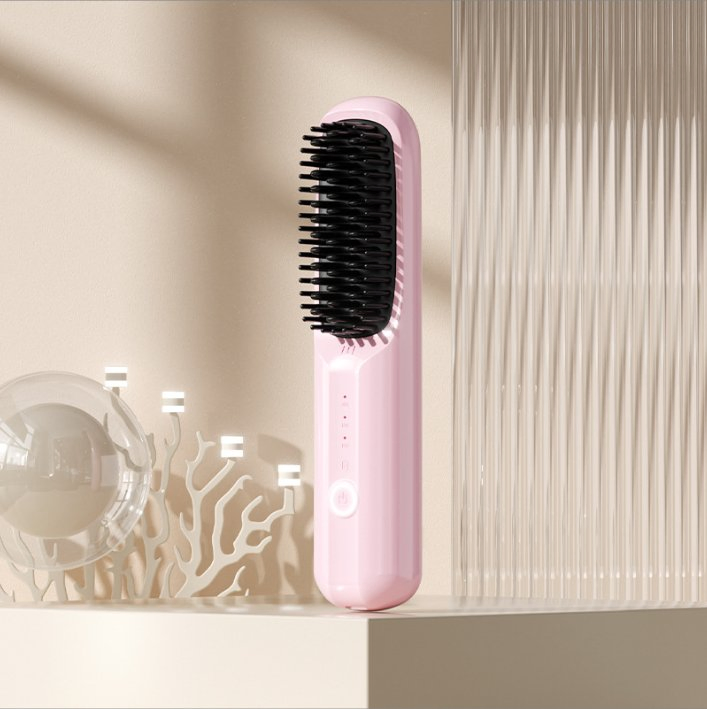 New Rechargeable Wireless Portable Curling & Straightening Comb, Ceramic Fast Heating Hair Brush, Negative Ion Lazy Straightener