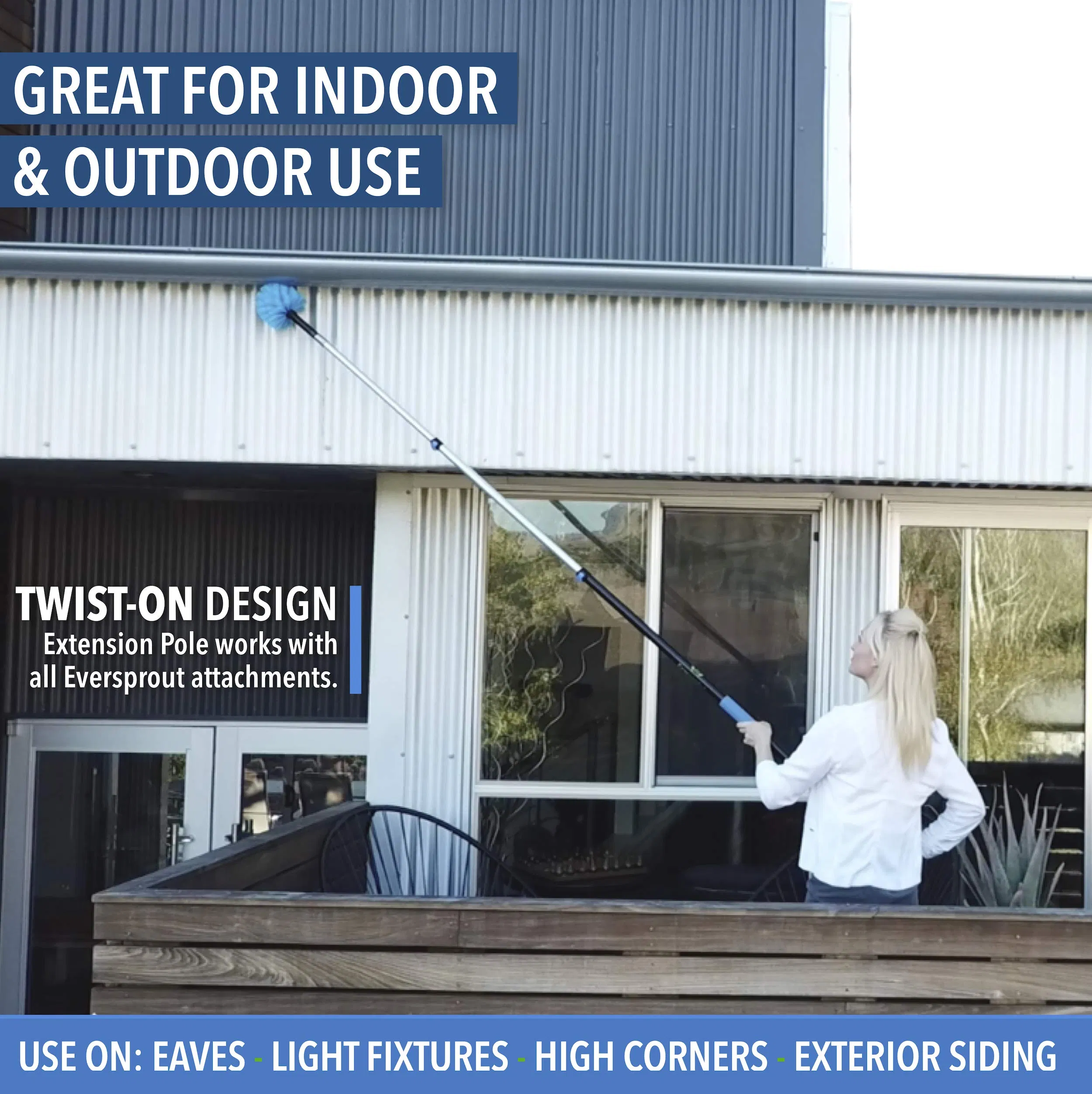 Extension-Pole Combo Hand-Packaged Lightweight 3-Stage Aluminum Pole 5-to-12 Foot Cobweb Duster