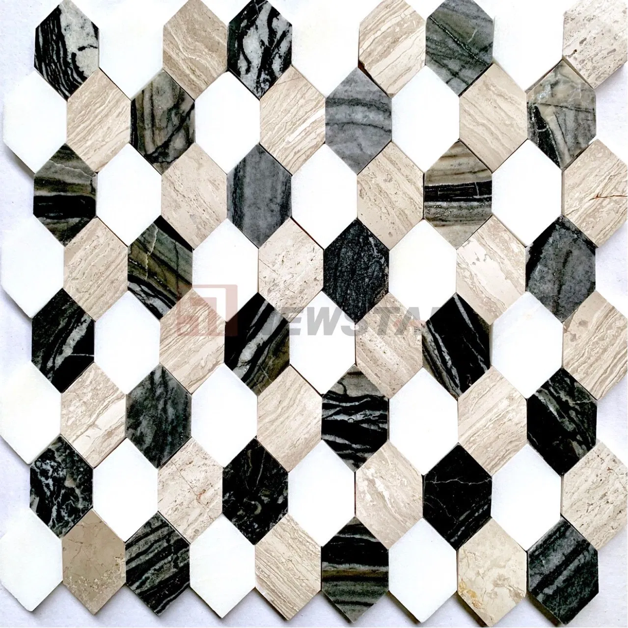 Stone Mosaic Background Wall Natural Marble Cultural Stone Wall Brick Puzzle Waterjet Mosaic Polygonal Floor Mosaic Tile