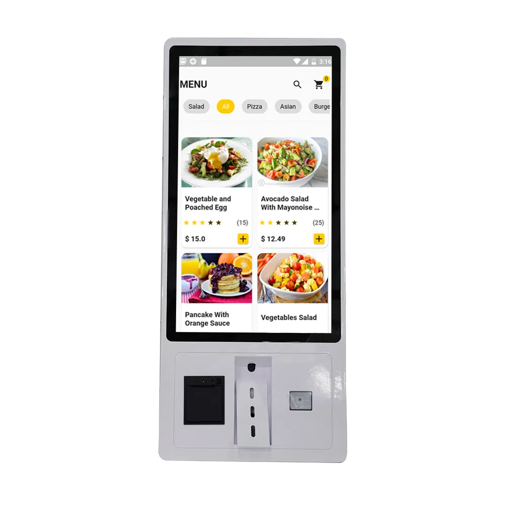 Fast Food 21.5 23.8 32 Inch Touch Screen POS Self Service Payment Ordering Kiosk for Restaurants
