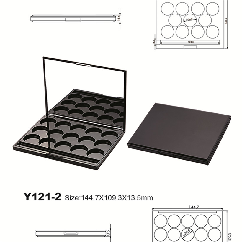 Unique Shape 15 Color Plastic Eye Shadow Palette Case Compact Box Cosmetic Packaging Y121-2