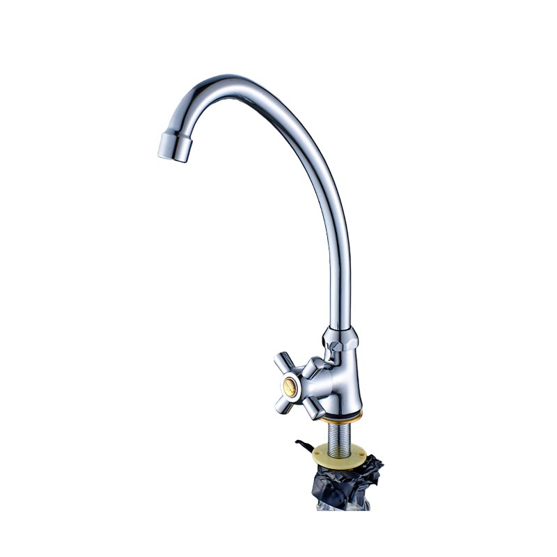 Single Pipe Cold Water Kitchen Faucet Large Arc Swivel Spout Stainless Steel Sink Faucet