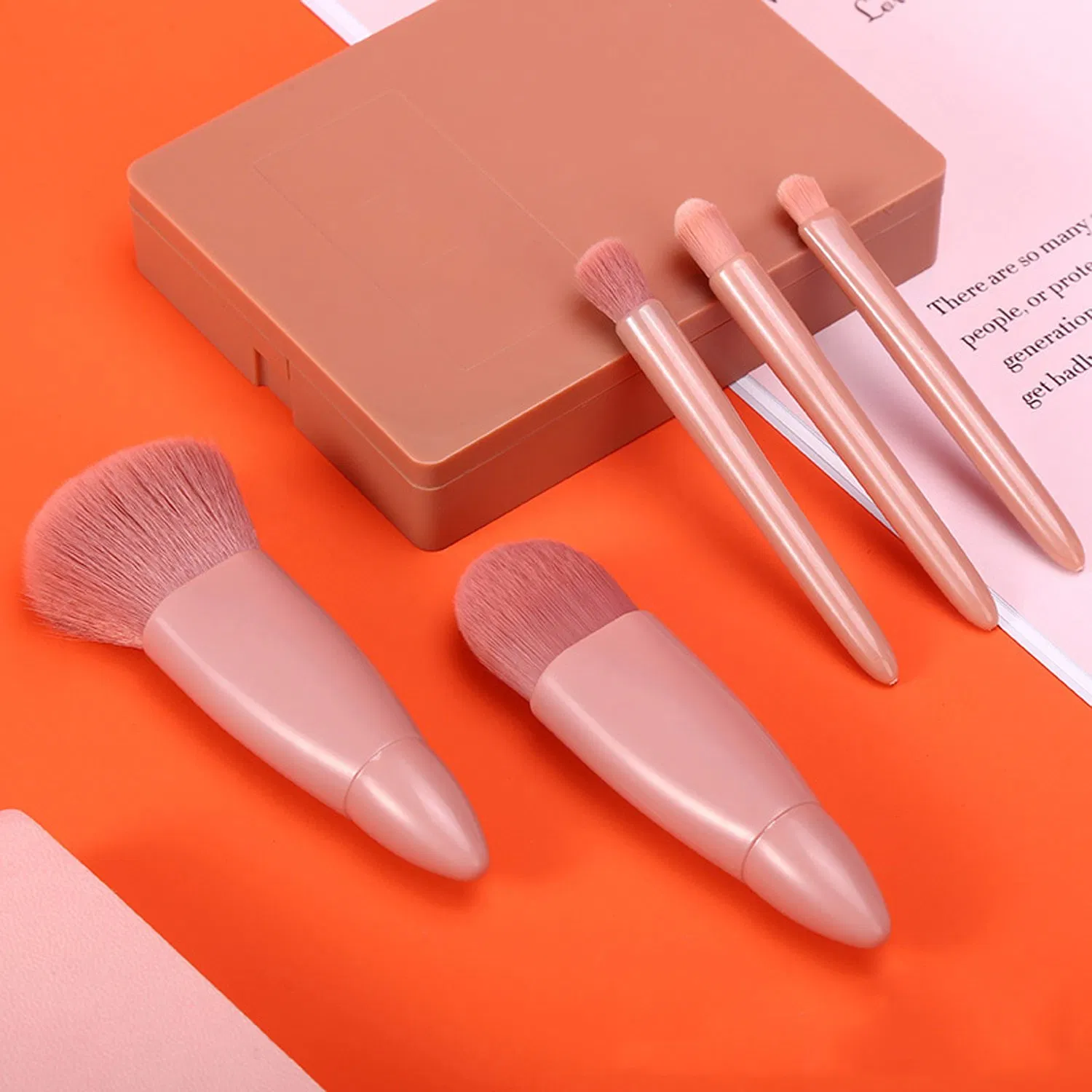 5PCS Mini Complete Function Cosmetic Kit Brush Set Travel Makeup Brushes with Mirror