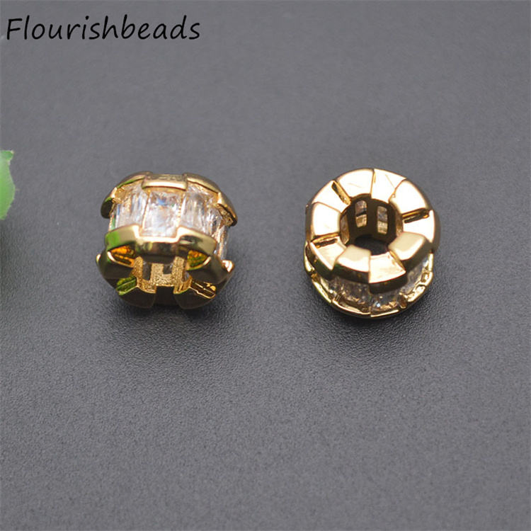 Jewelry Accessories Color-Remain 18K Gold Plated CZ-Paved Cylinder Tube Spacer Loose Beads