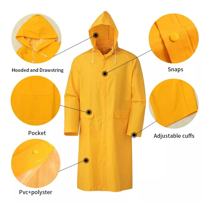 High Quality Heavy Duty PVC Polyester Rain Poncho Adult Mens Waterproof Raincoats for Rain