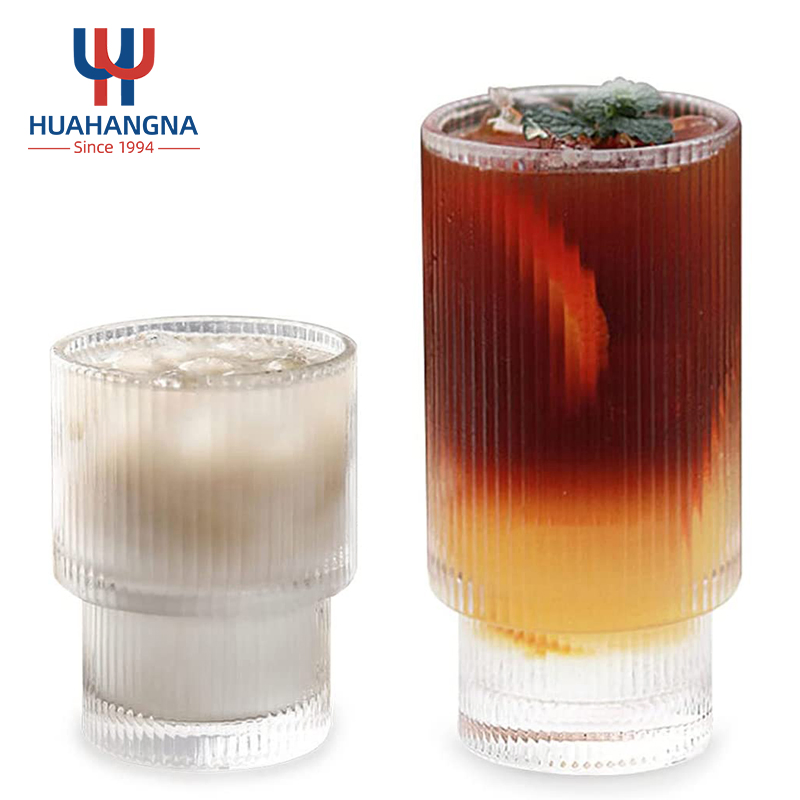 230ml 390ml Stackable Ripple Drinking Glassware Vintage Ribbed Water Cocktail Glasses for Beer Juice