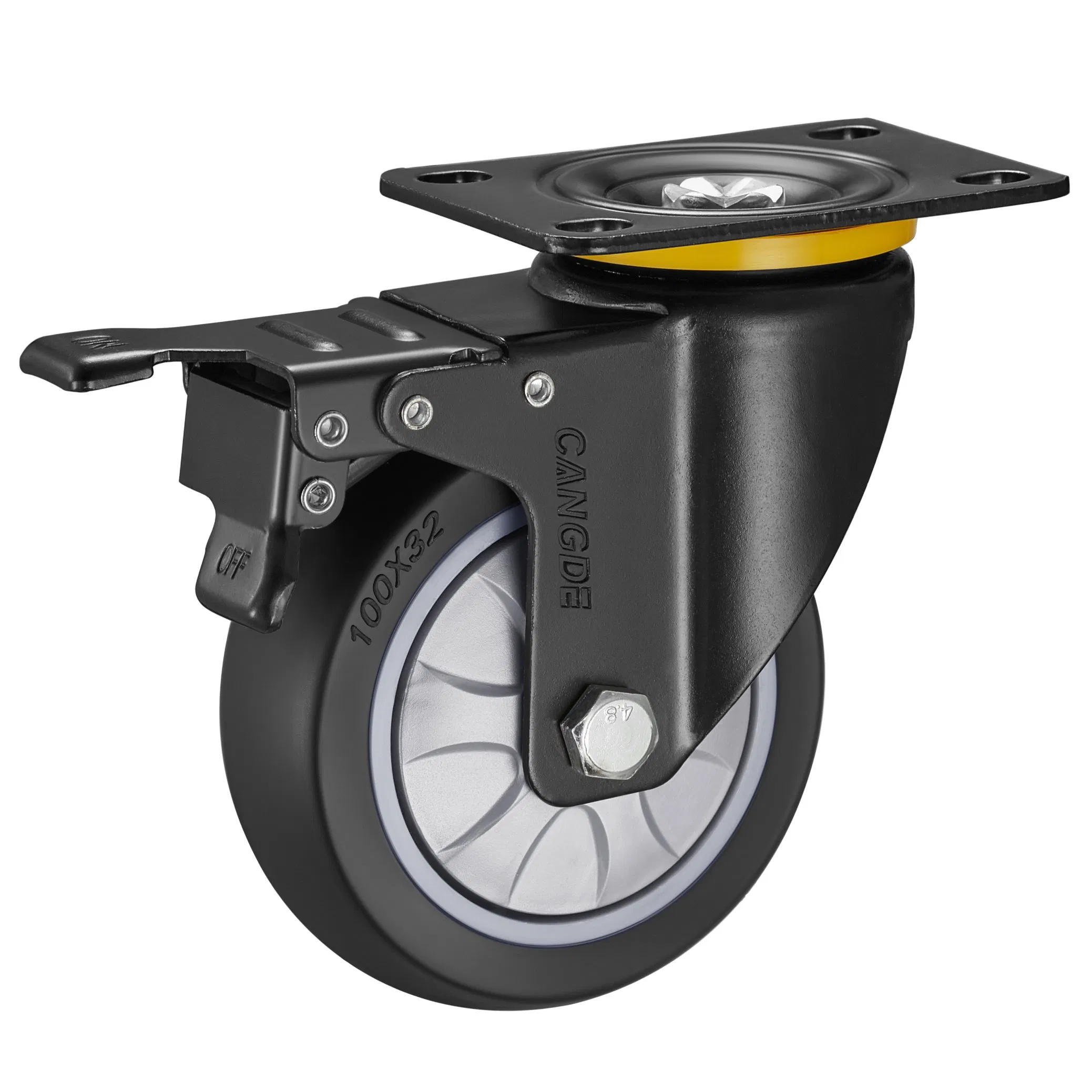 Thread Sten Casters Medium Duty Industrial Casters Black TPR Swivel Caster Wheels with Metal Brakes