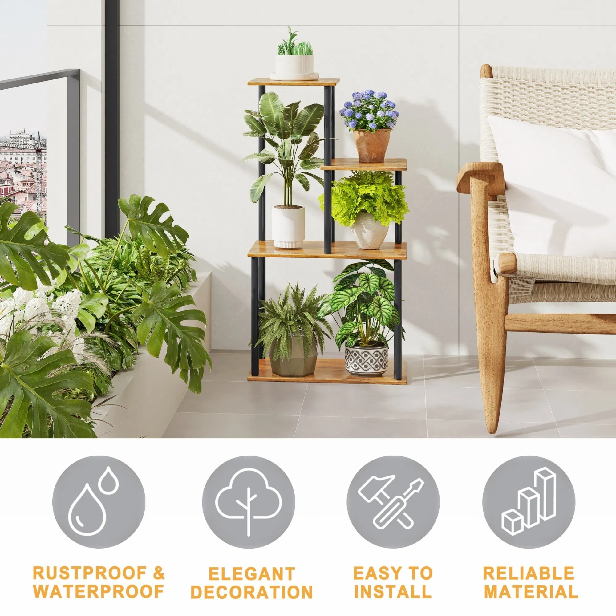 Storage Rack Easy to Install Storage Shelf Multi-Layer Vertical Flower Stand