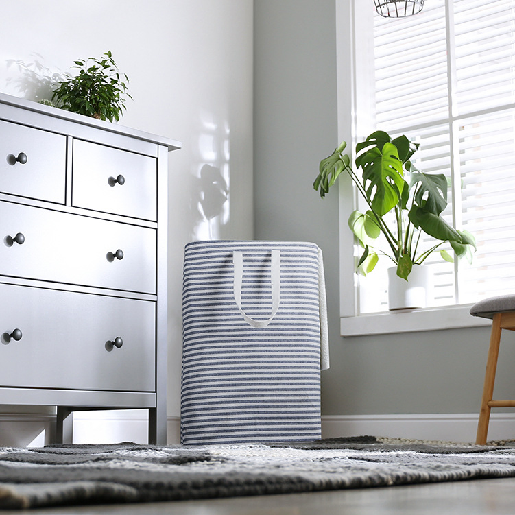 Trendy Striped Canvas Laundry Basket for Stylish Home Organization