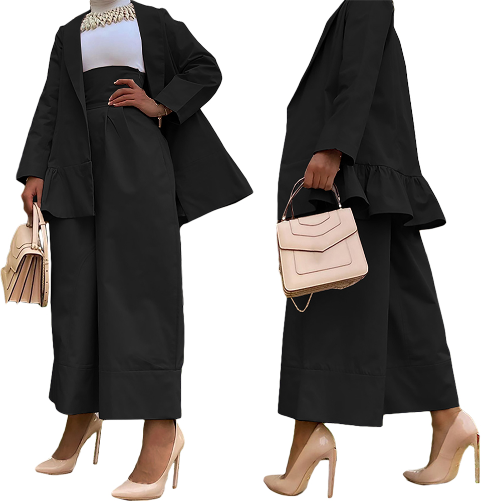 Комплект женский куртка с оборками и брюки с высокой талией