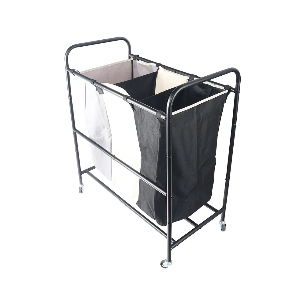 Wholesale Home Metal Cloth 3 Section Laundry Cart Laundry Storage Organization Laundry Bags Baskets and Storage with Wheels