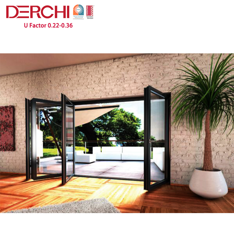 Hurricane Proof Glass Folding Door Design Exterior Balcony Patio Double Glass Aluminium Bifold Sliding Doors