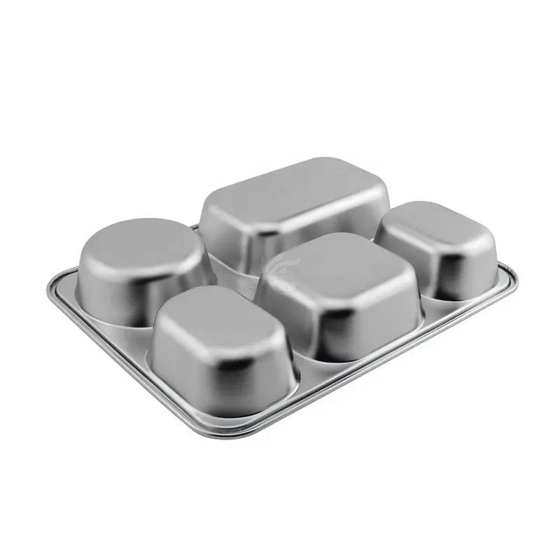 (5-Pack) Mini Mess Trays Great Lunches Kids Stainless Steel Divided Plates Compartment Food Pan Trays