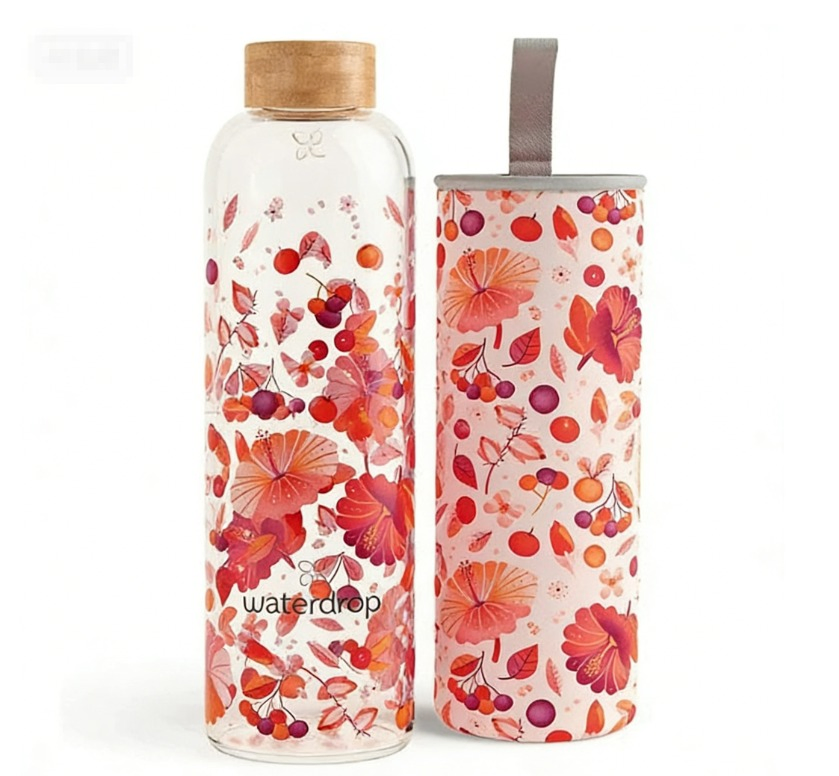 Стеклянная бутылка для воды с бамбуковой крышкой, 725 мл