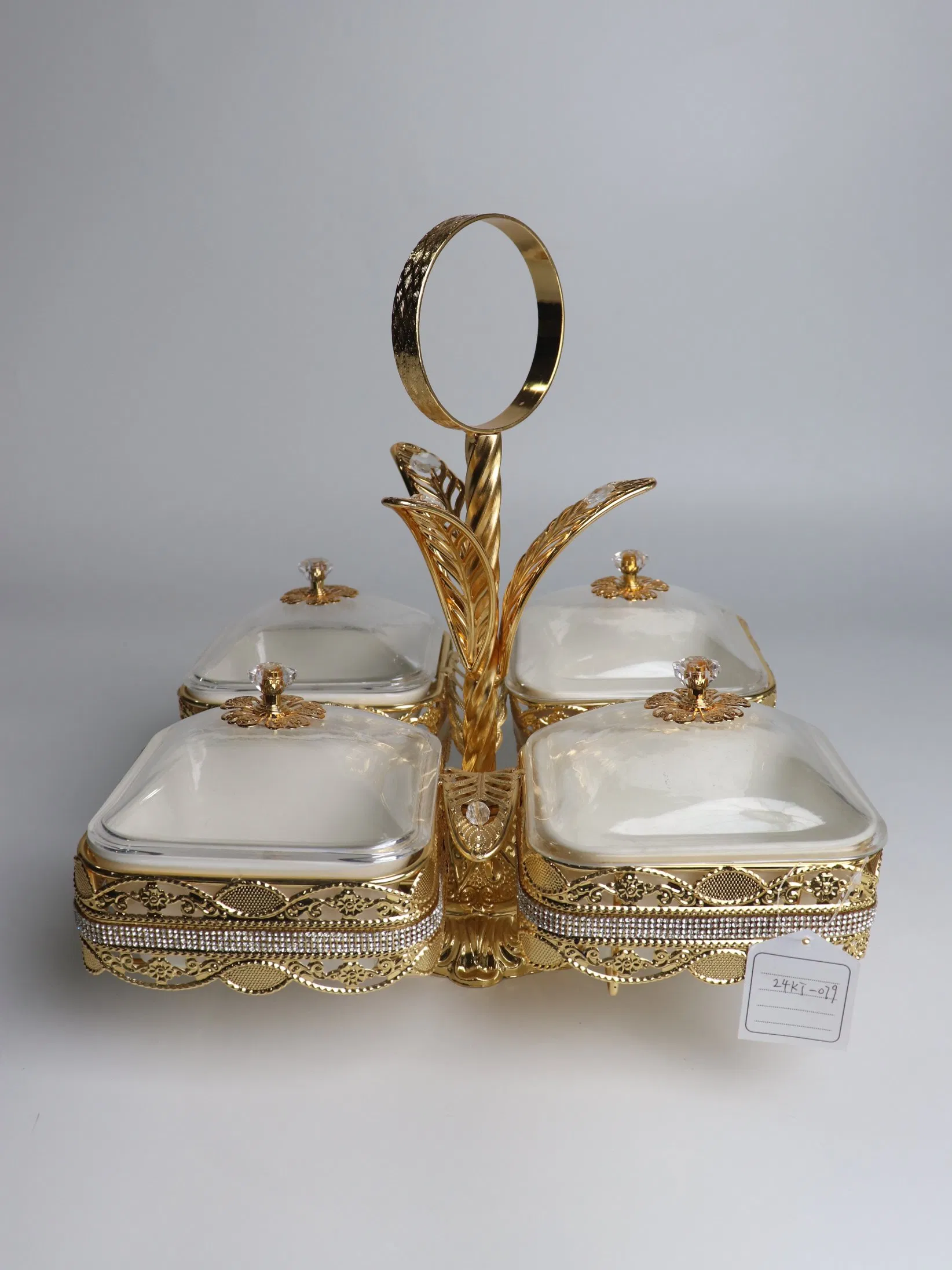 Home Party Gold-Plated Metal Iron Frame with 4 Plastic Bowl Sets