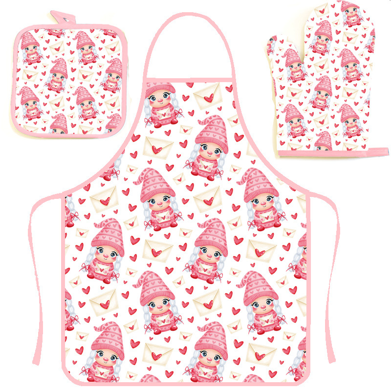 Custom Cute Pink Printing PVC Waterproof Oil-Proof Women Kitchen Cooking Cleaning Apron