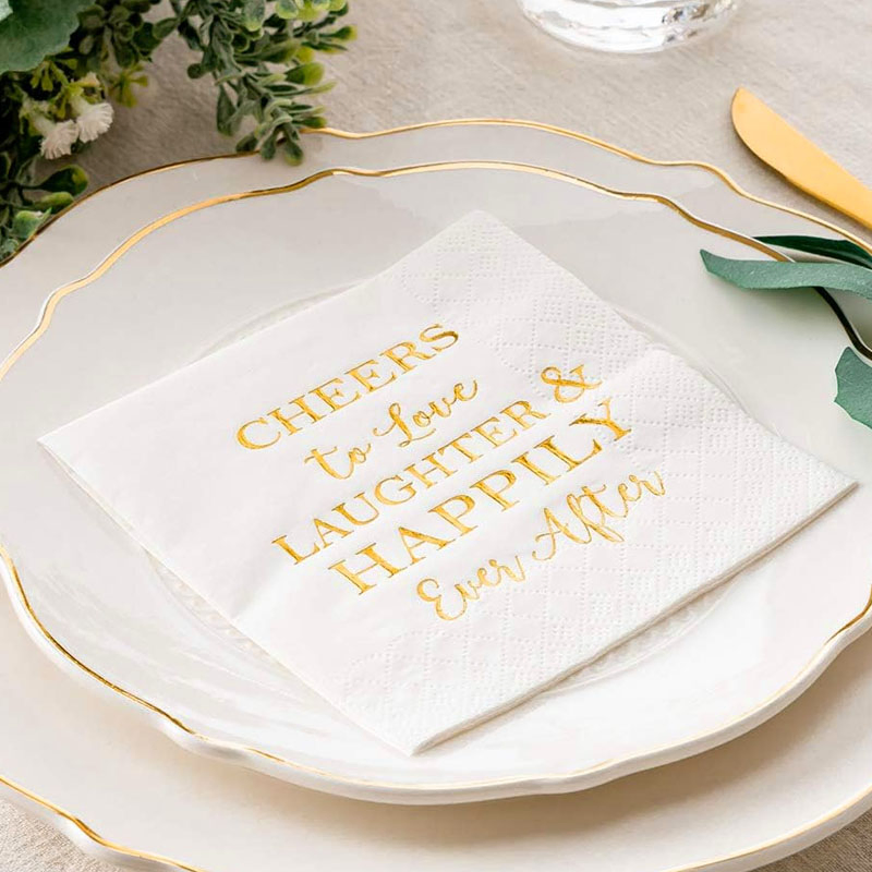 Wholesale Factories Custom Logo Eco Friendly Good Quality Embossed 1/4 Fold White Luncheon Serviettes Paper Napkins