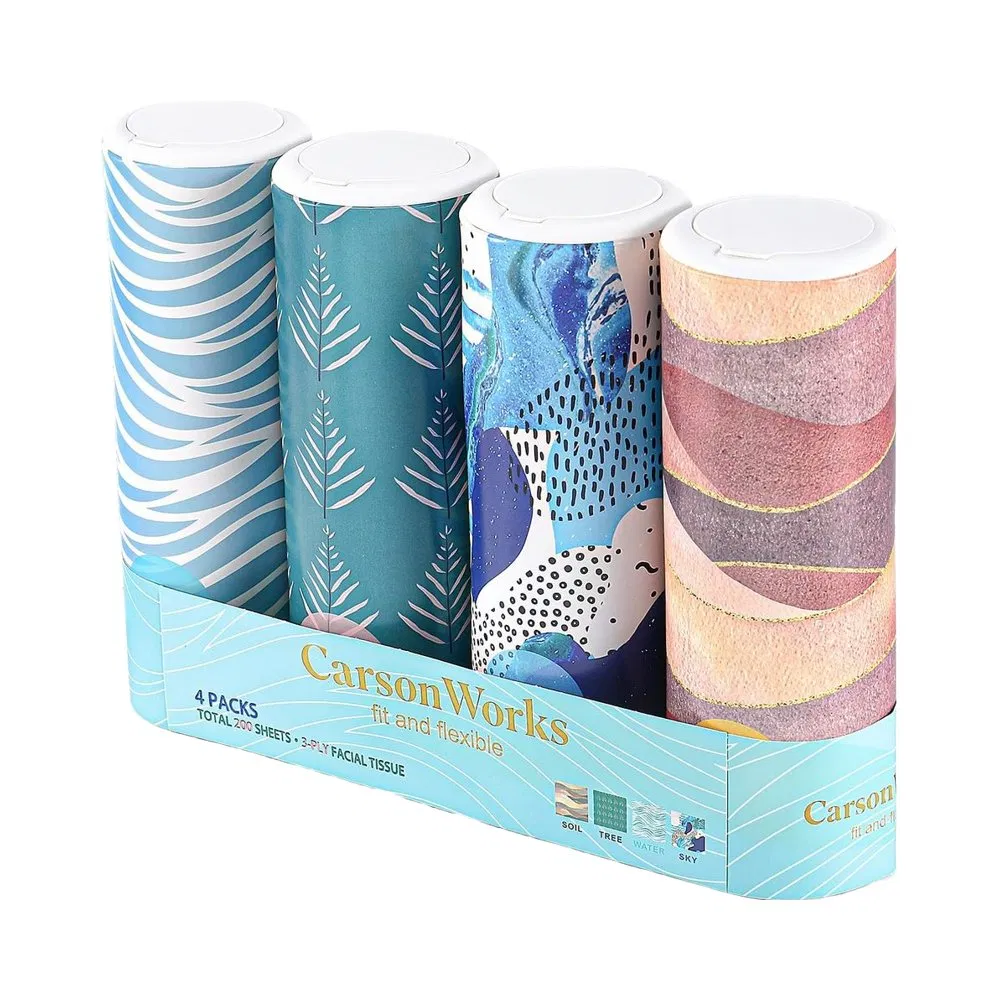 Tissues Small Cylinder Dispenser with Car Cup Holder Facial Tissues