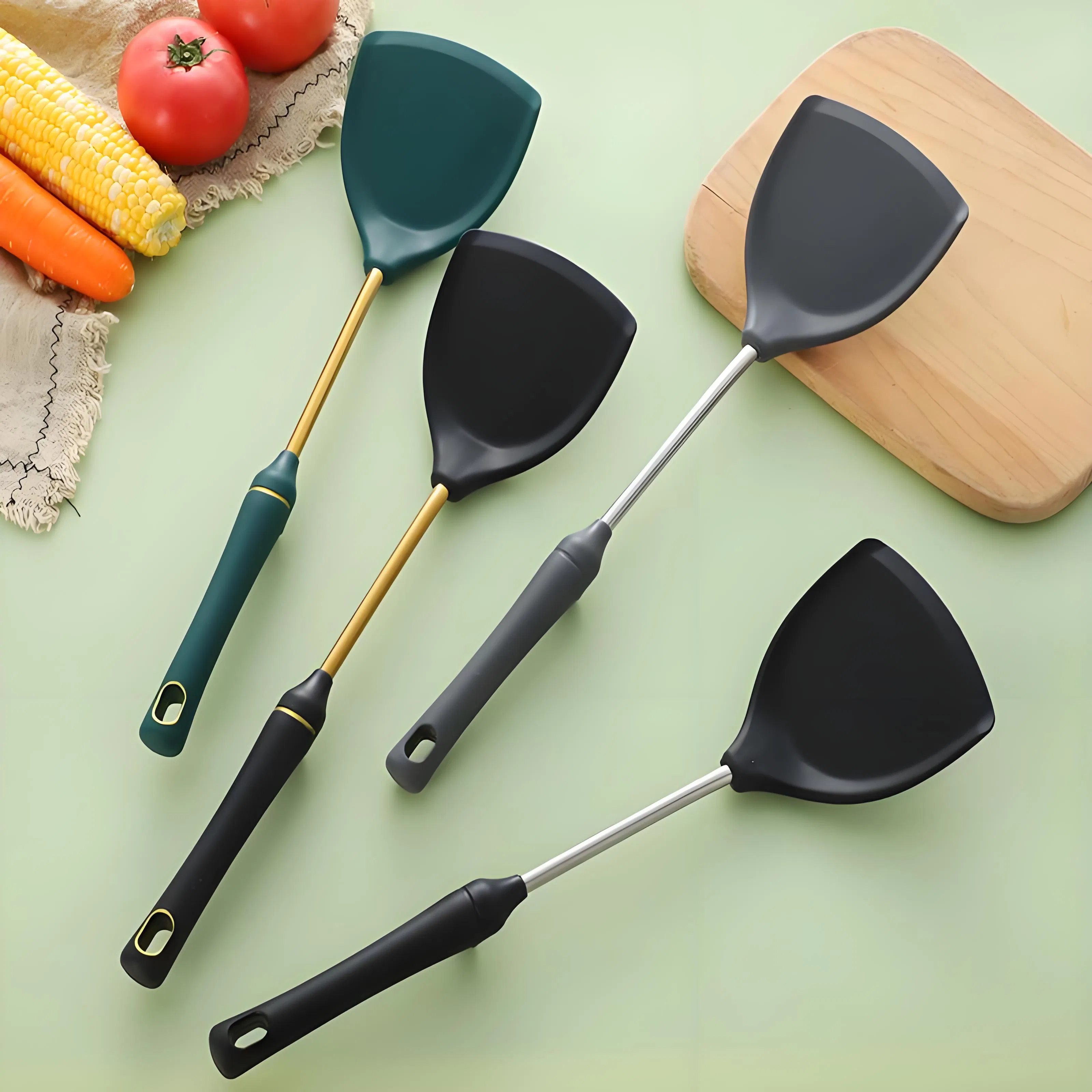 High Quality Food Grade Silicone Kitchenware Set with Storage Bucket Kitchen Utensils Set