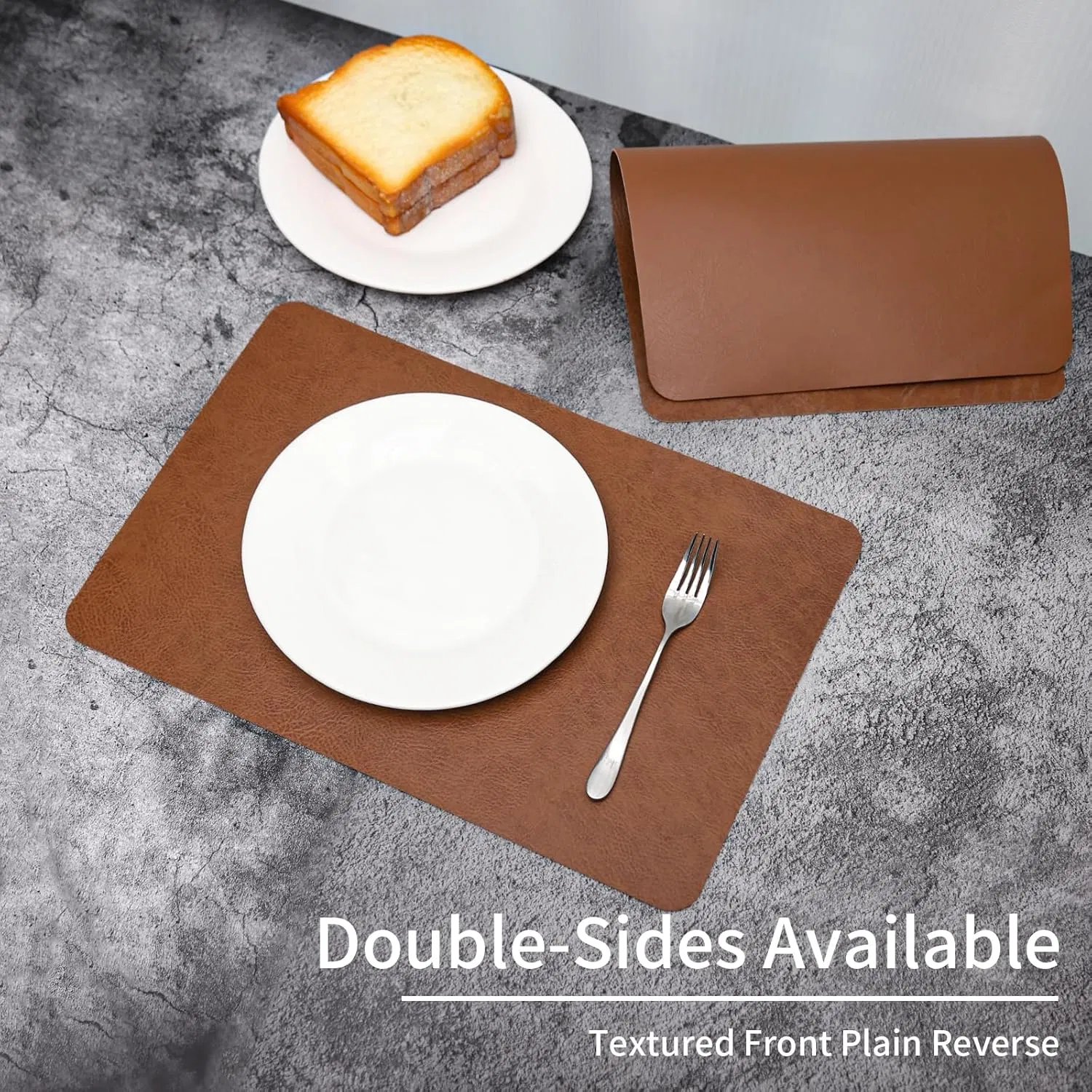Cowhide Pattern Faux Leather Placemats Set of 6,Heat Resistant Non-Slip Waterproof Wipeable Washable Kitchen Dining PU Table Place Mats,Double-Sides Available,D