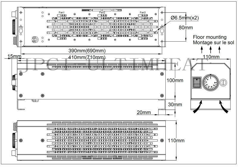 Compact 110mm Fan Heater for Efficient Upward Airflow