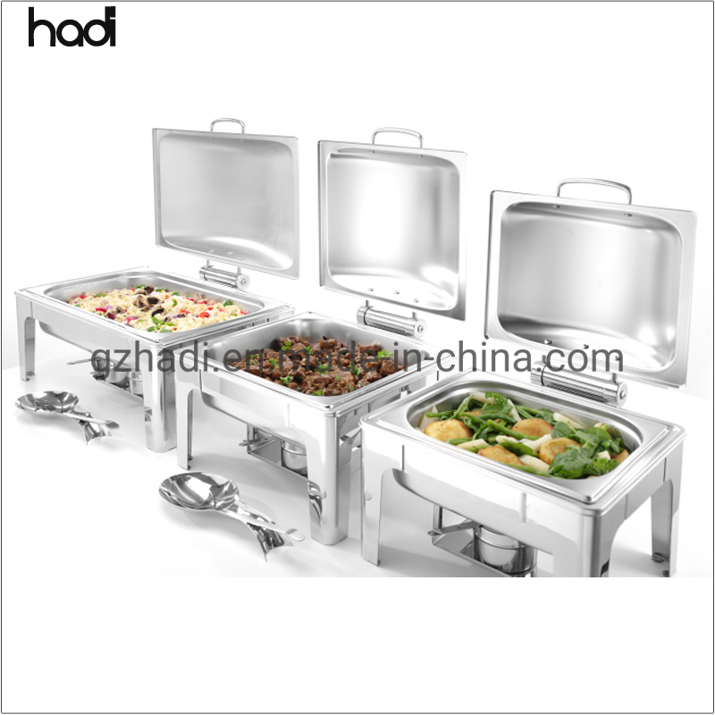 Hotel and Restaurant Supplies Wholesale Buffet Food Warmer Square Gold Chafer Dish Hydraulic Stainless Steel Cheffing Dishes Gold with Big Glass Top