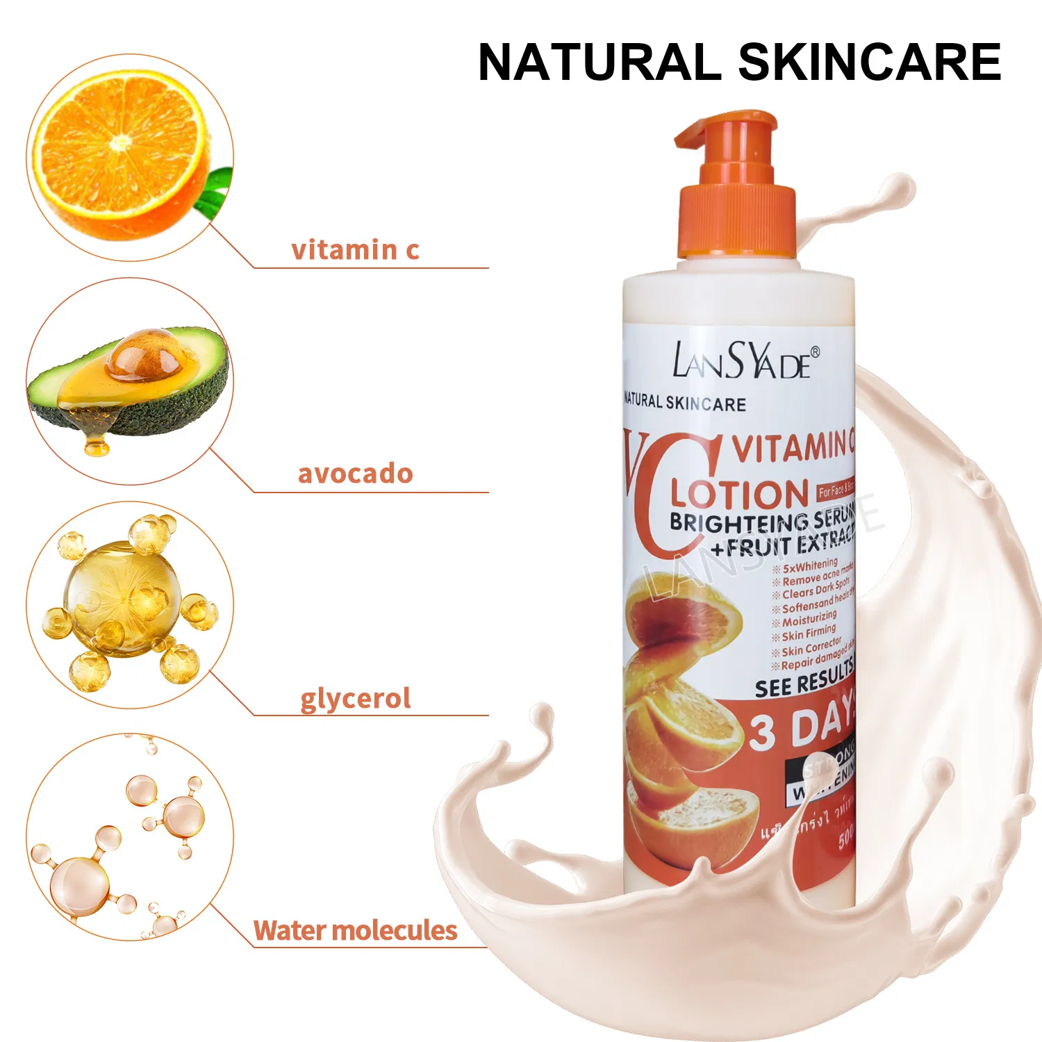 Vc Body Lotion 500ml Moisturizing Fruit Acid Lightening Nourishing Skin