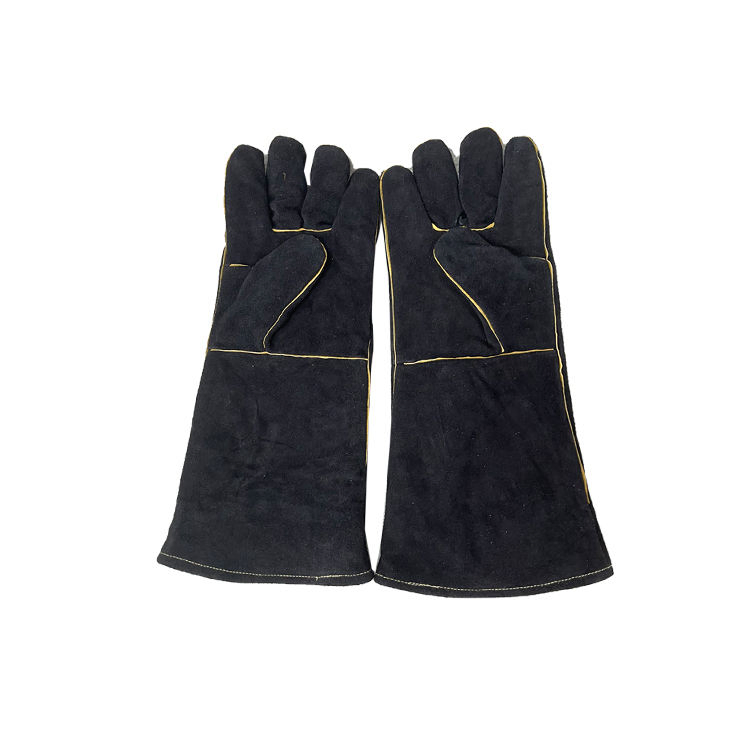 Cowhide Cotton Lining Mittens Heat Resistant Oven Mitten BBQ Gloves Length 40cm