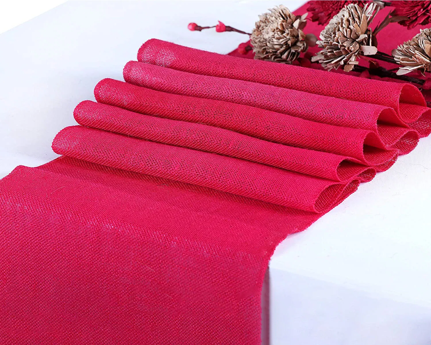 Customized Red Wedding Festival Event Table Decor Jute Table Runner
