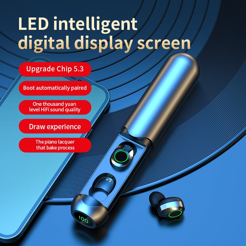 New Arrival Flashlight Design Tws Mini True HiFi Stereo Wireless Headphones Headset Bluetooth 5.3 LED Display Wireless Earbuds