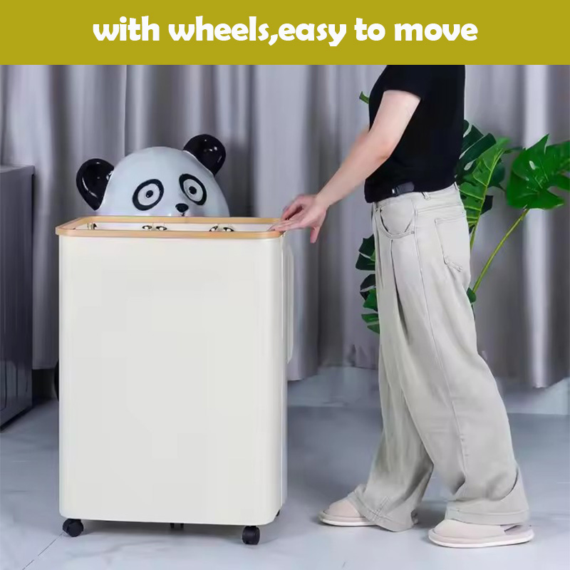 Fabric Canvas Storage Bag Bamboo Foldable Laundry Basket with Wheels for Stacking Dirty Clothes