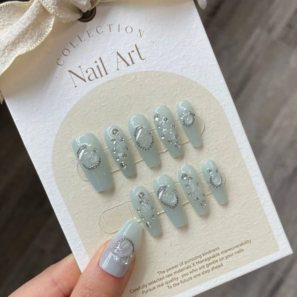 Luxury Artificial Nail Reusable Handmade Custom Thick Acrylic Fake Press on False Nails with Jelly Glue