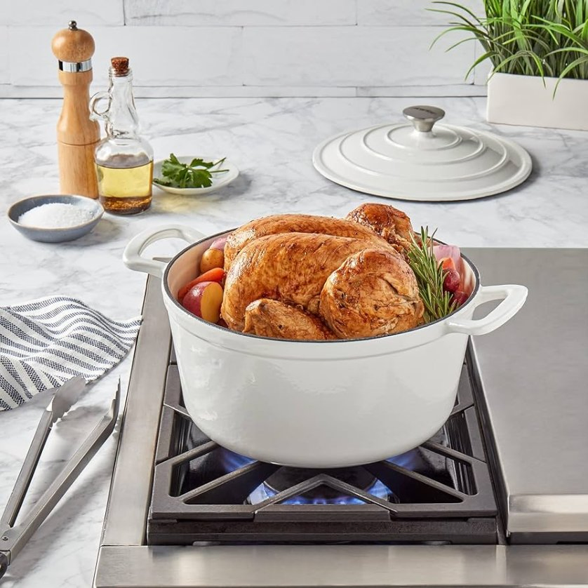 Чугунная эмалированная кастрюля-голландка с антипригарным покрытием