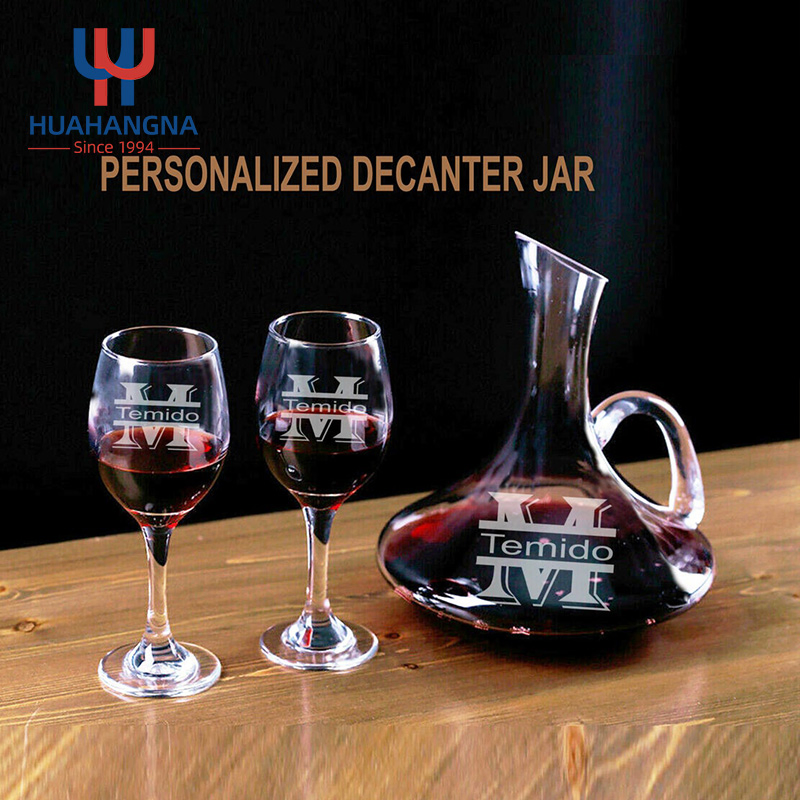 Handblown Crystal Material Slanted Narrow Neck Glass Decanter with Handle