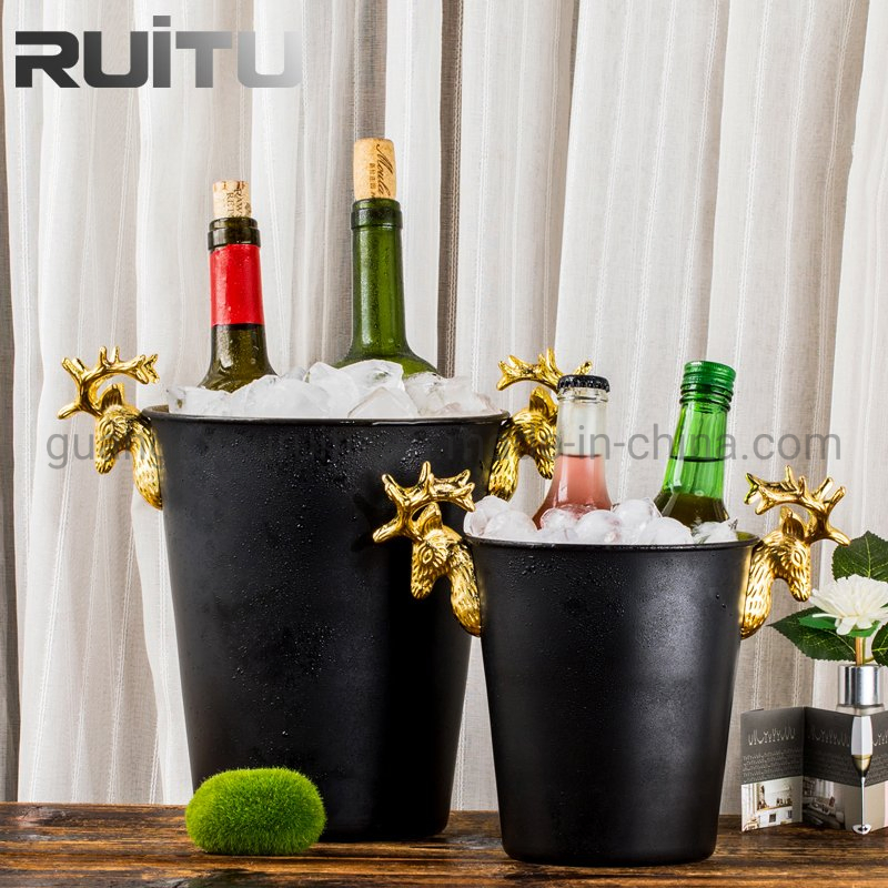 5 Star Restaurant Supply Nightclub Belaire Gold Inner Champagne Stainless Steel Wine Beer Cooler Serving Black Ice Bucket Tong Holder