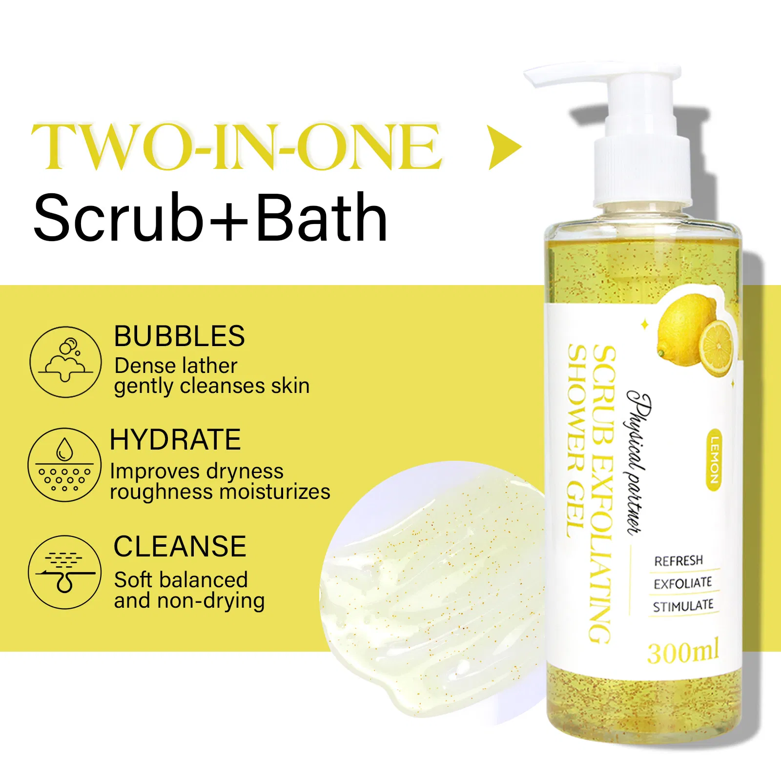 Beauty Cosmetics Body Care Private Label Refreshing Lemon Scrub Exfoliating Shower Gel