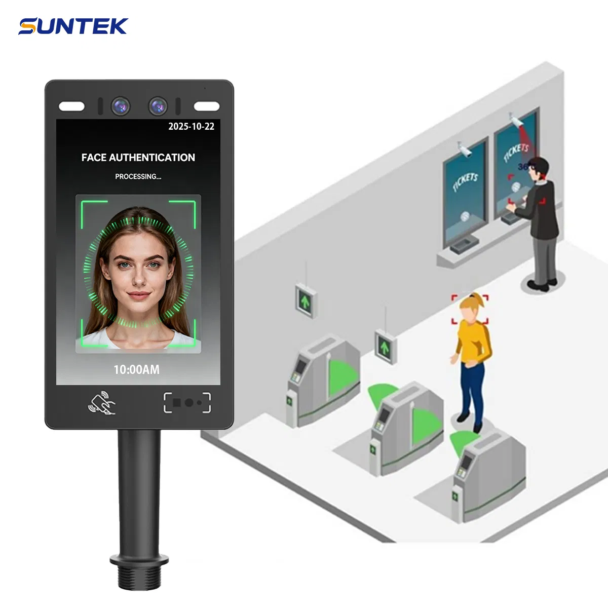 Suntek 10-Inch WiFi/Bluetooth/Ethernet Dynamic Face Recognition Access Control Device with Dual Camera