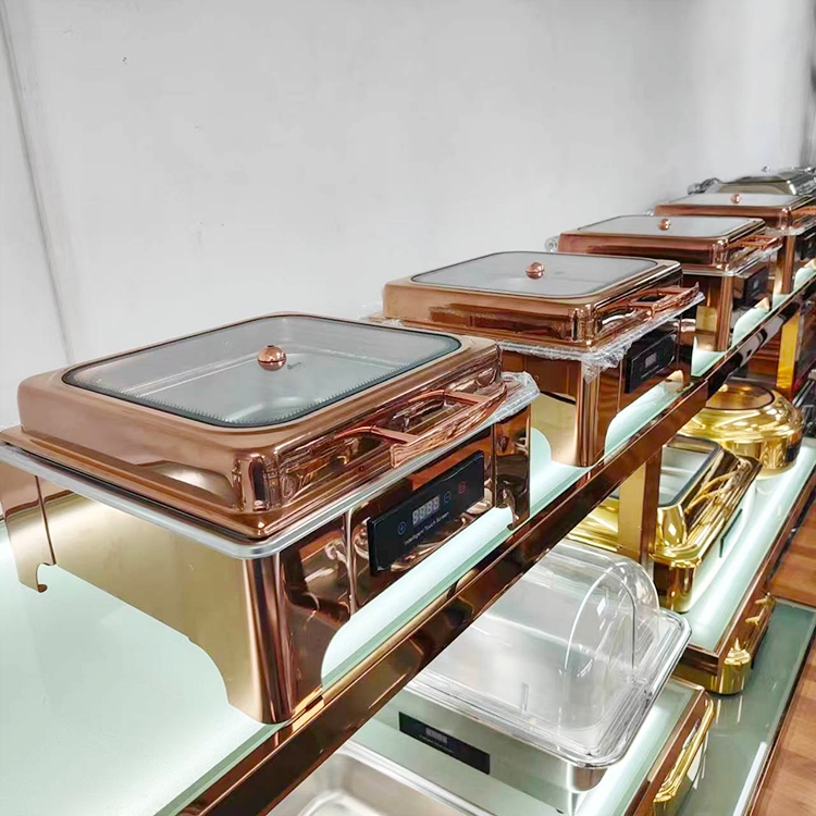 Rose Gold Square 6L Chafing Dish Wedding Catering Buffet Hot Pot Heating Food Buffet Display