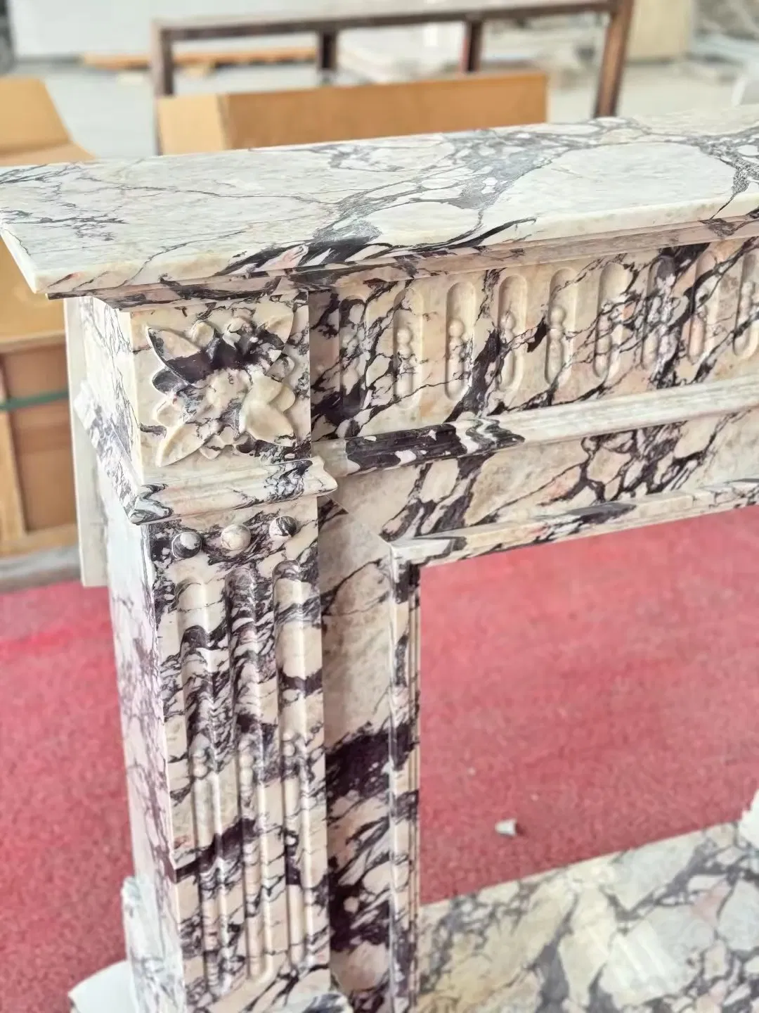 Luxury Calacatta Viola Marble Mantal Luxury Marble Custom Handmade Stone Fireplace